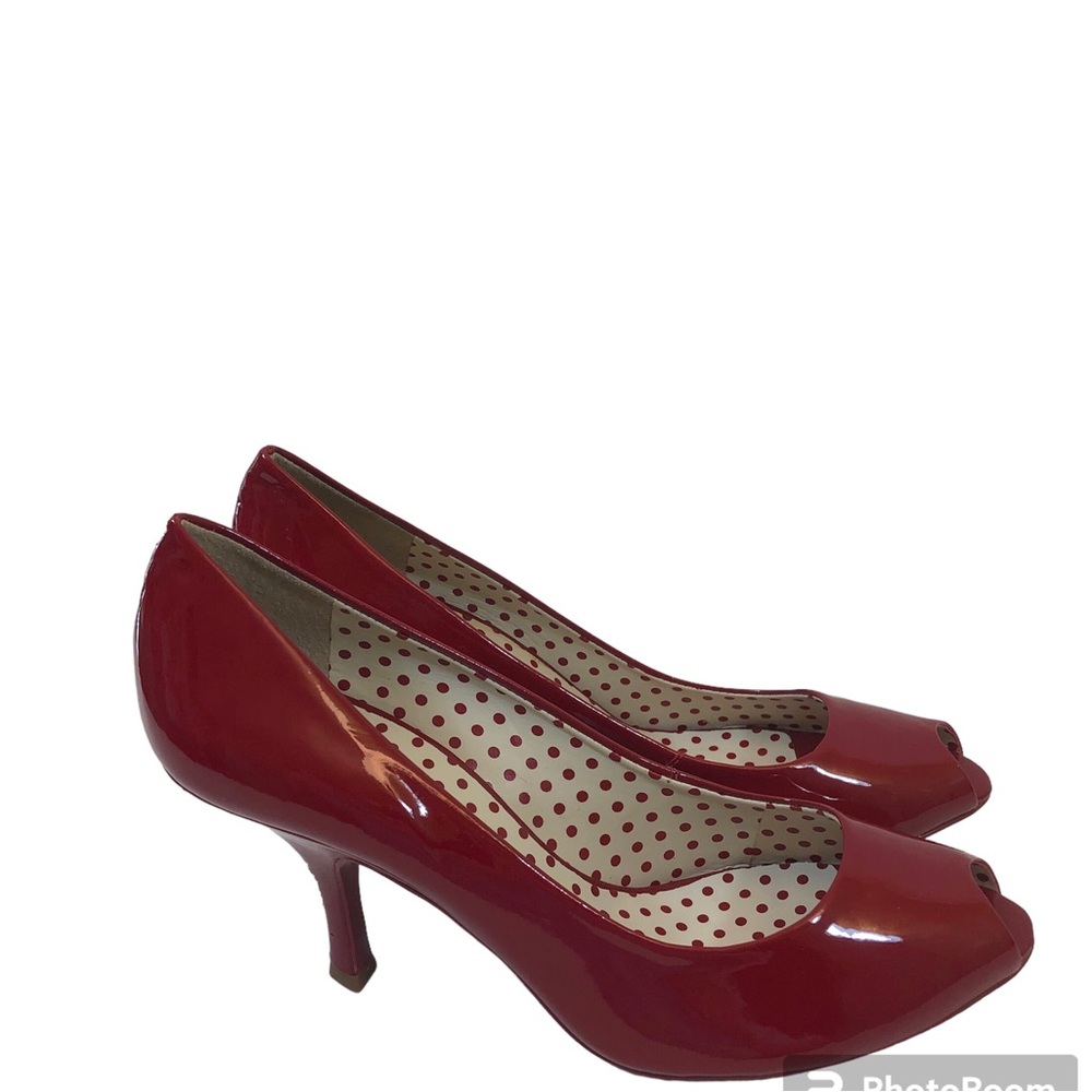 BCBG Girl Red Peep Toe Pumps Size 8B or 38 Heels 3 inch Heel